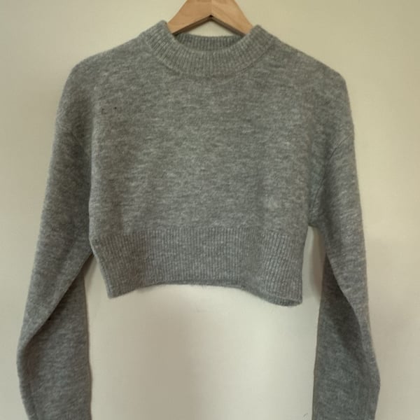 Zara Grey Cropped Knitted Sweater