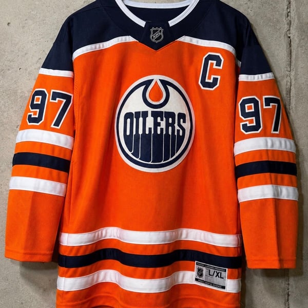 NHL Edmonton Oilers Connor McDavid #97 Orange Home Replica Hockey Jersey Size L/XL