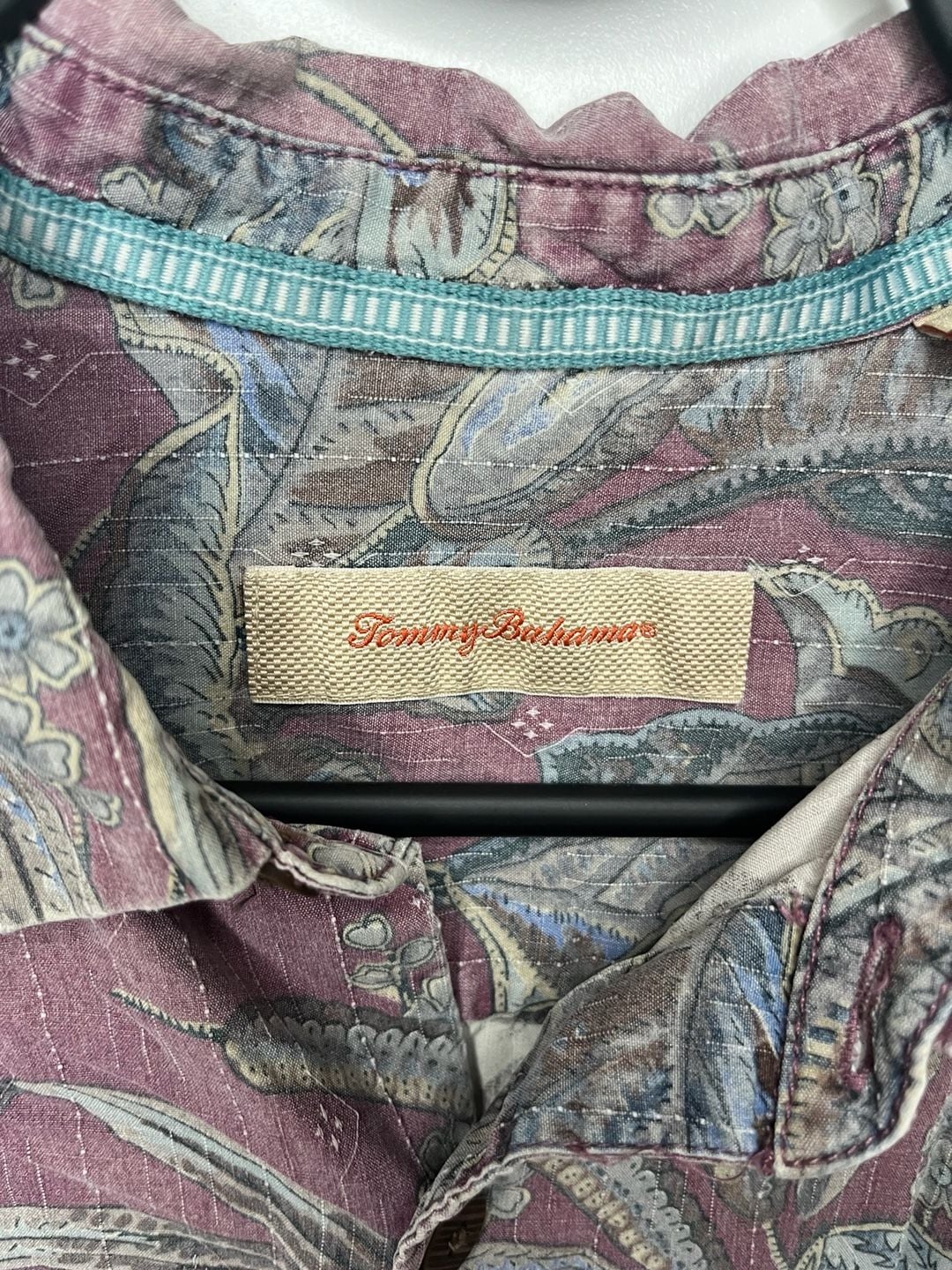Tommy Bahama Silk Floral Tropical Print Short Sleeve Camp Shirt Plum Blue Ivory 3