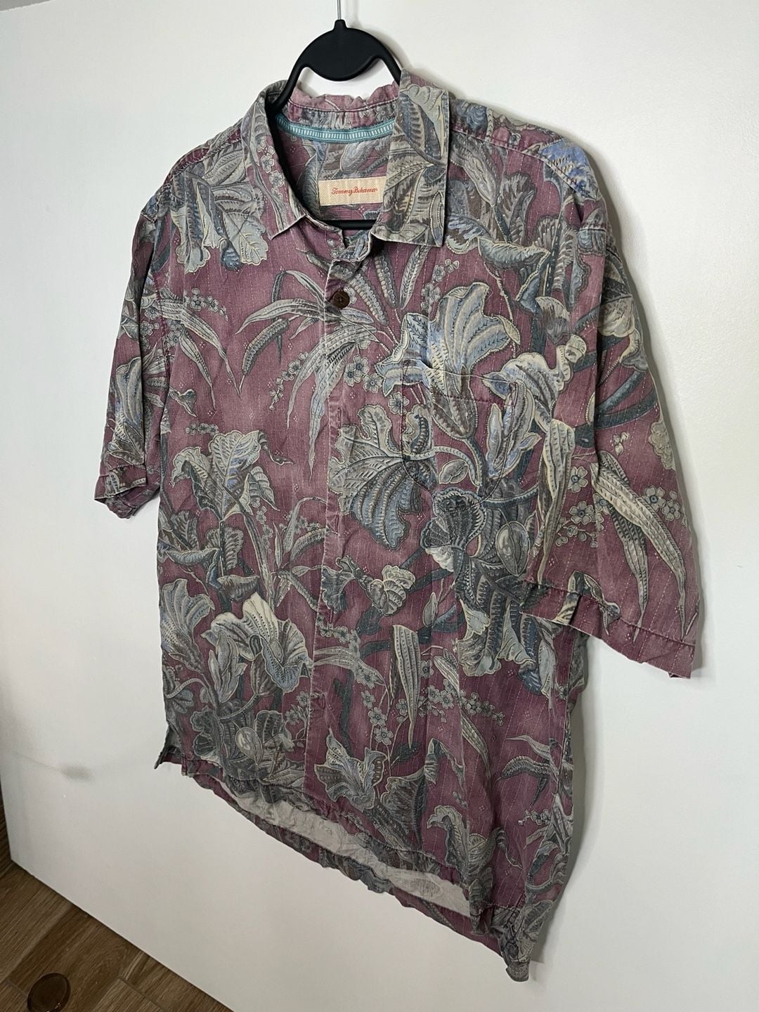 Tommy Bahama Silk Floral Tropical Print Short Sleeve Camp Shirt Plum Blue Ivory 5