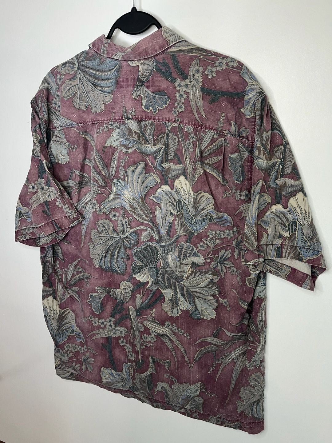 Tommy Bahama Silk Floral Tropical Print Short Sleeve Camp Shirt Plum Blue Ivory 8