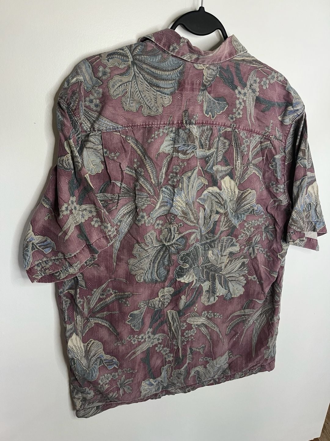 Tommy Bahama Silk Floral Tropical Print Short Sleeve Camp Shirt Plum Blue Ivory 9