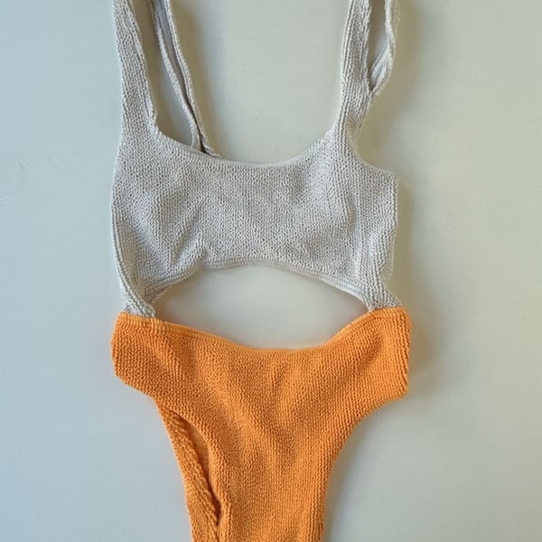 Bound by Bond-Eye Crinkle Two-Tone Cutout One-Piece Swimsuit