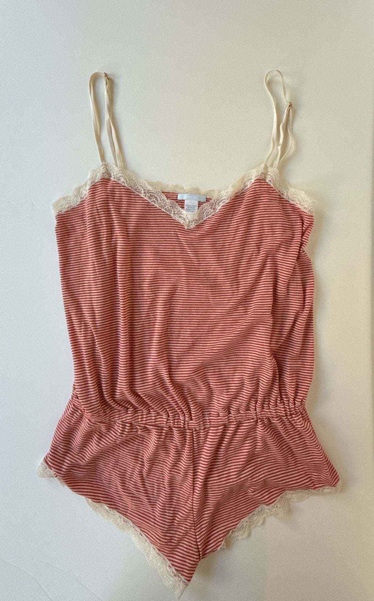 Eberjey Red and White Striped Lace Trim Romper 2