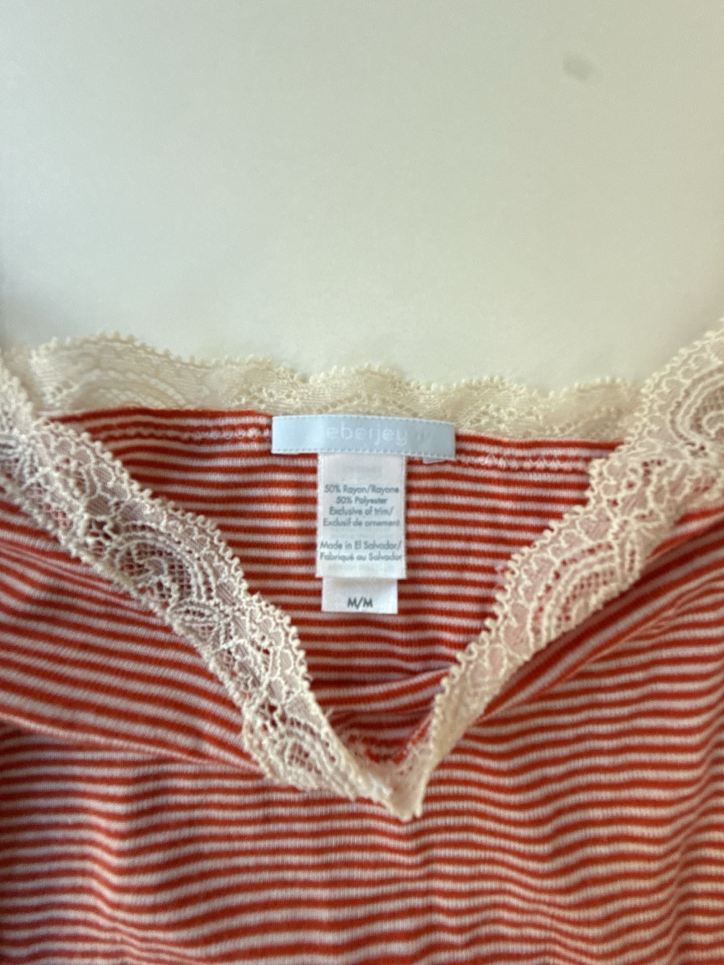 Eberjey Red and White Striped Lace Trim Romper 3
