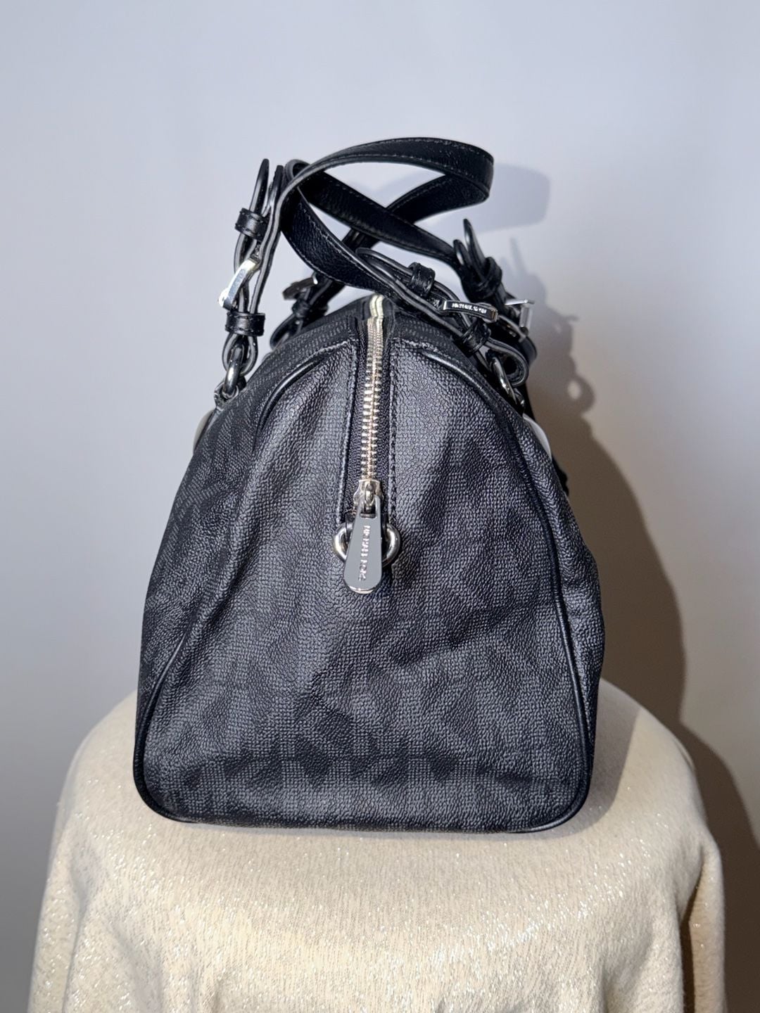 Michael Kors Grayson Black PVC Monogram Logo Satchel Handbag 5