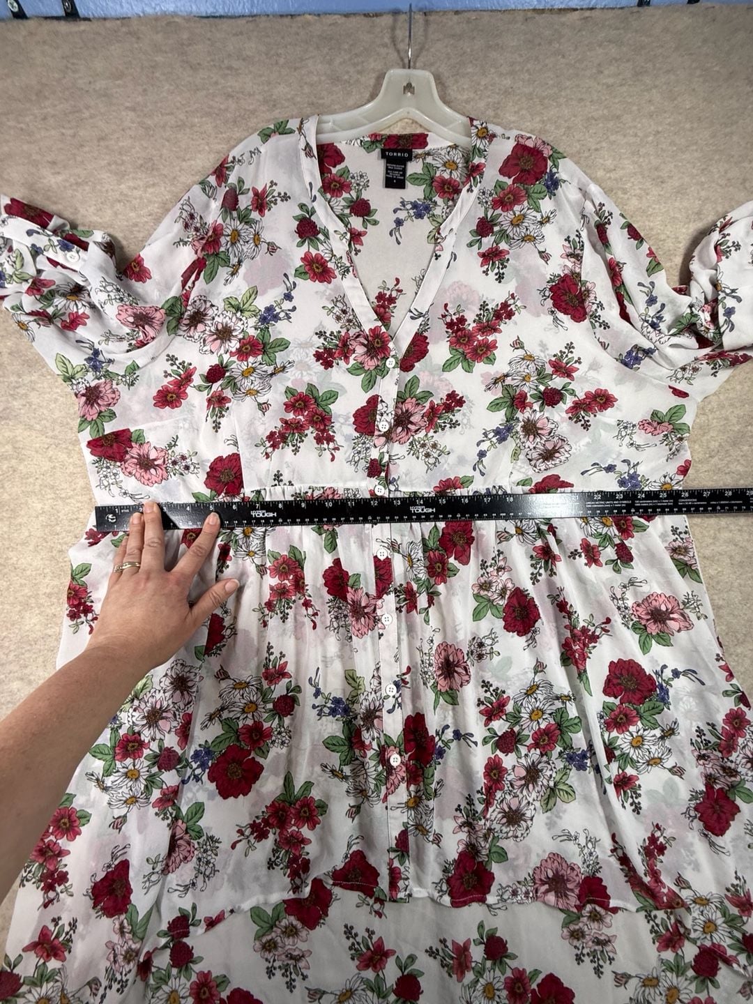 Torrid Women's Floral Print Chiffon Button-Front High-Low Blouse 10