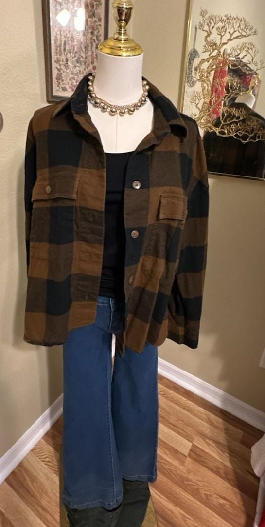 Banana Republic Brown and Black Buffalo Plaid Flannel Shirt Medium 4