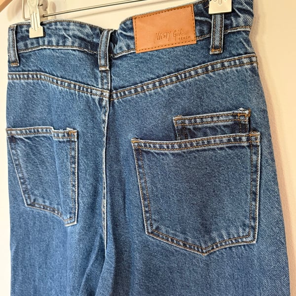 Nasty Gal High Rise Wide Leg Cuffed Hem Blue Jeans Size US 2