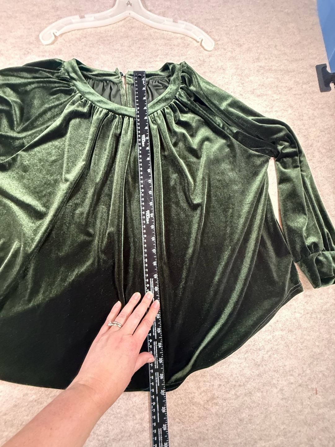 Womens emerald Dark Green Velvet Long Sleeve Ruched Crewneck Tunic Blouse Shirt 6