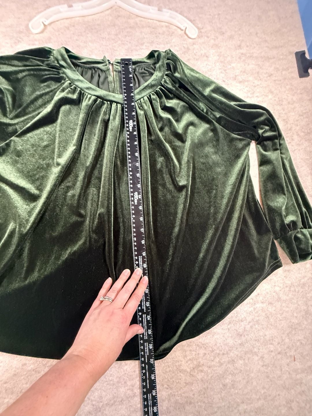 Womens emerald Dark Green Velvet Long Sleeve Ruched Crewneck Tunic Blouse Shirt 7