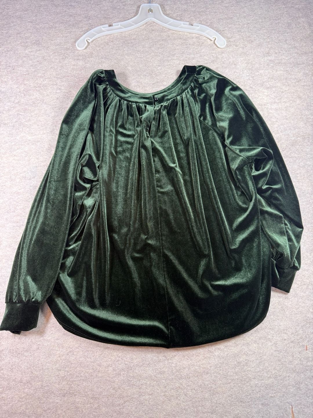 Womens emerald Dark Green Velvet Long Sleeve Ruched Crewneck Tunic Blouse Shirt 9