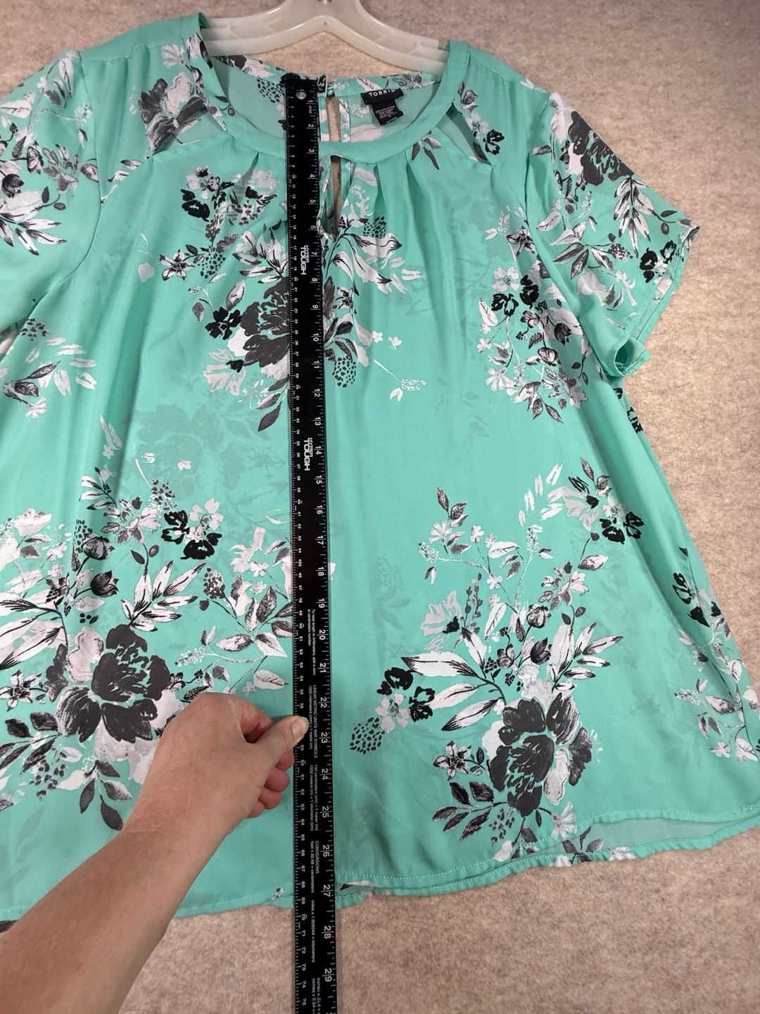 Torrid Women's Aqua Blue Floral Print Sheer Short Sleeve Blouse Size 2 2X 10