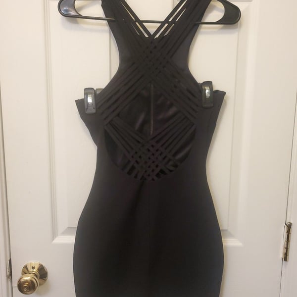 Vintage Bebe Black Cage Back Mini Dress Halter Bodycon Indie Sleaze XS