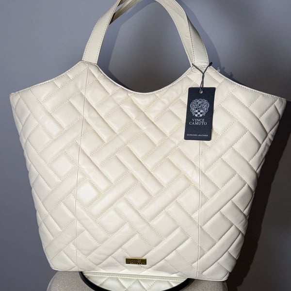 Vince Camuto Kisho Quilted Leather Shoulder Tote Bag Primrose White