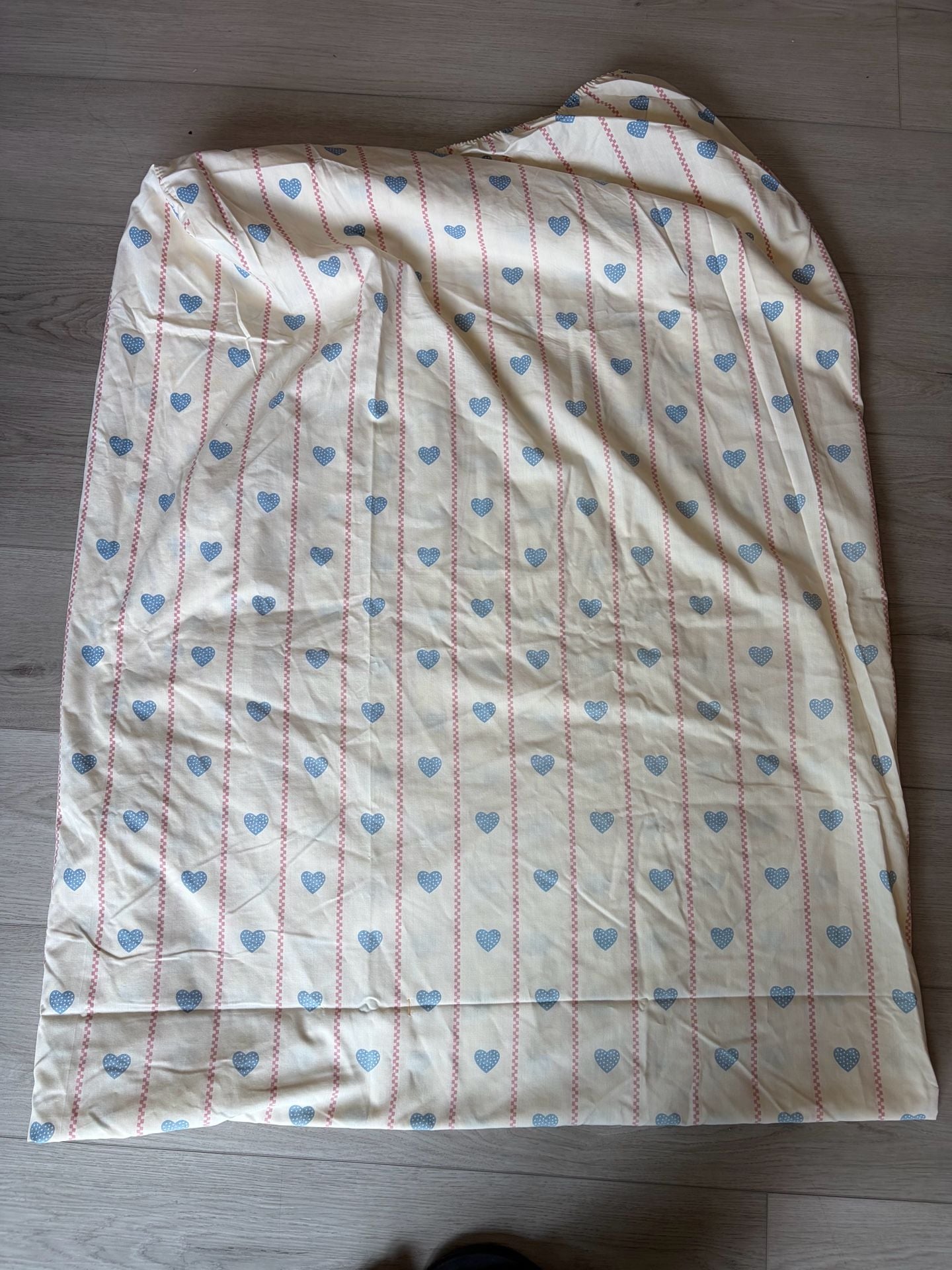 Vintage Cotton Fabric Blue Hearts and Pink Stripes 1
