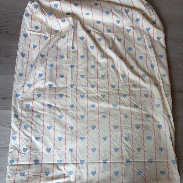 Vintage Cotton Fabric Blue Hearts and Pink Stripes 