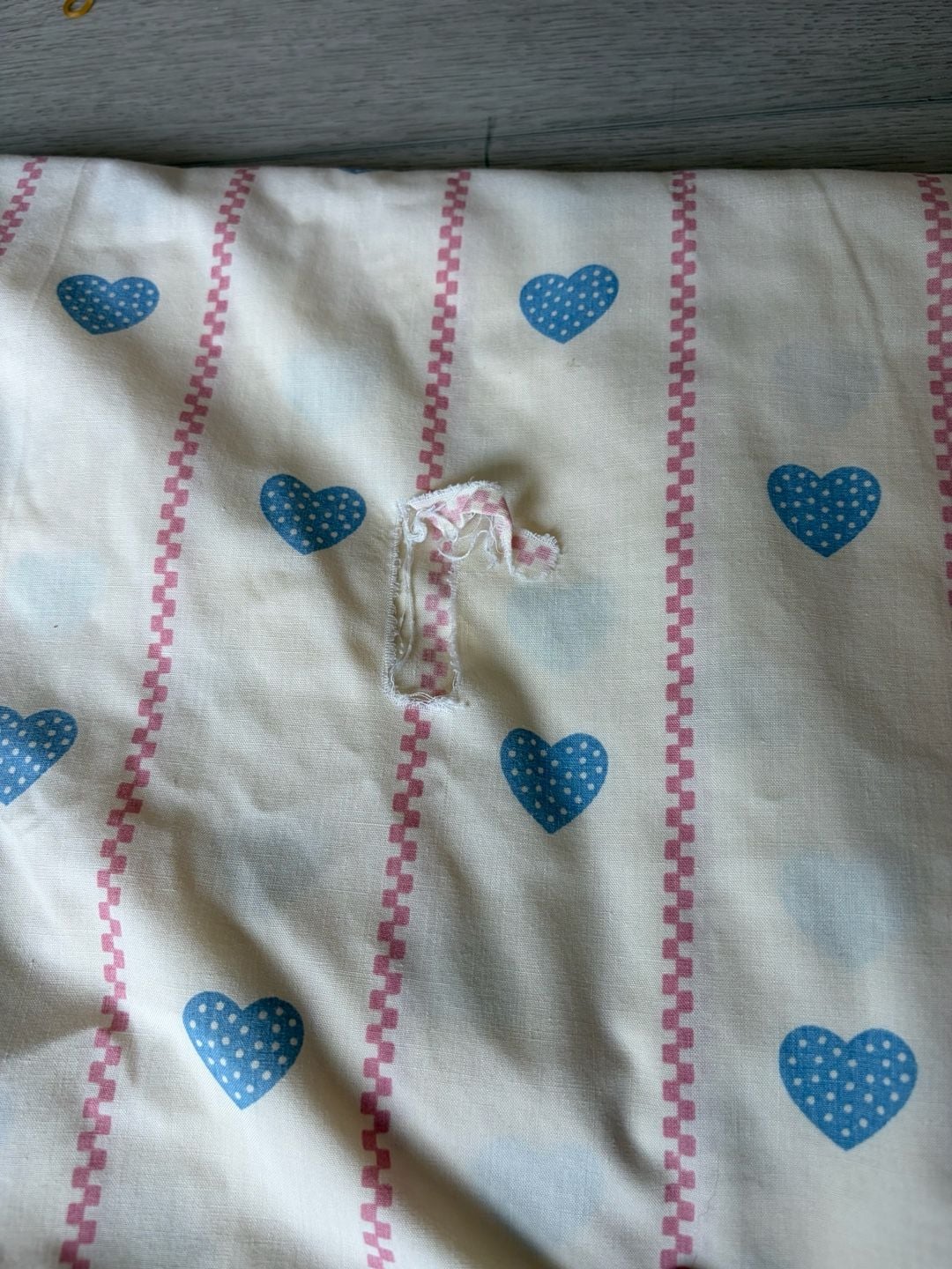 Vintage Cotton Fabric Blue Hearts and Pink Stripes 2
