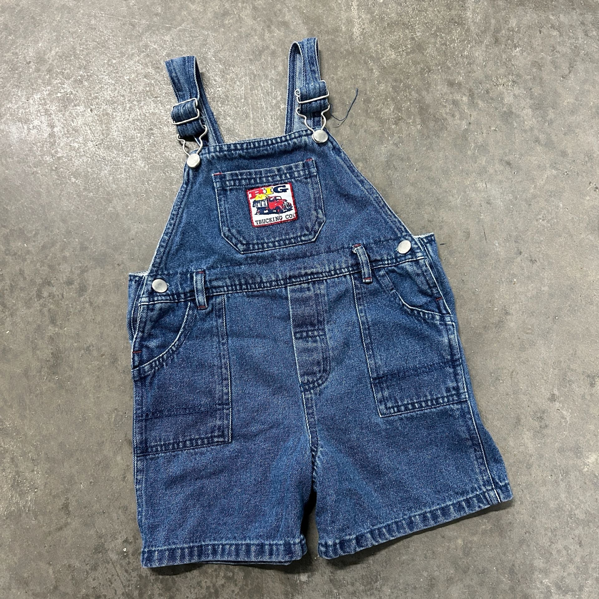 Vintage Big Trucking Co Denim Overall Shorts Dump Truck Embroidered Y2K 2