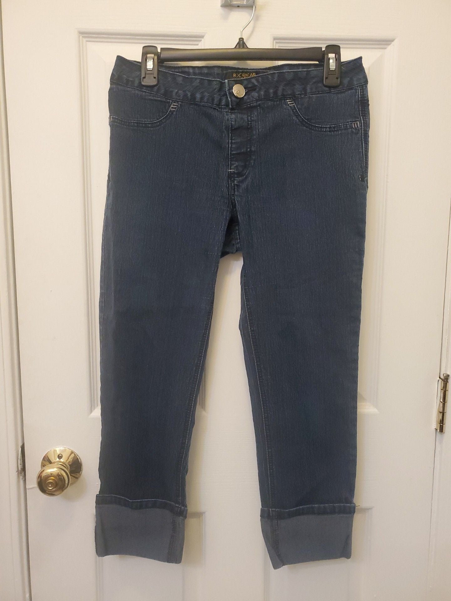 Rocawear Hannah Embroidered Capri Womens 13 Blue Denim Cuffed Y2K Streetwear 3