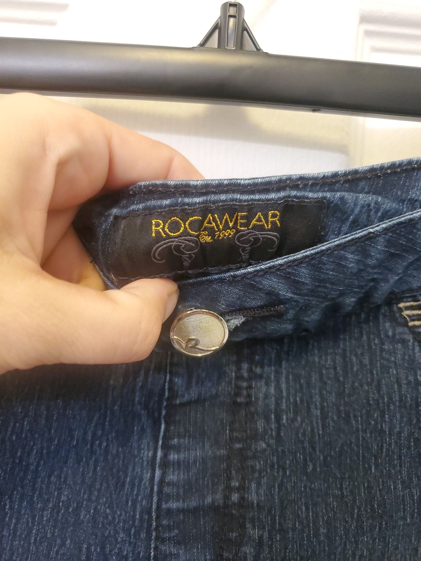 Rocawear Hannah Embroidered Capri Womens 13 Blue Denim Cuffed Y2K Streetwear 4