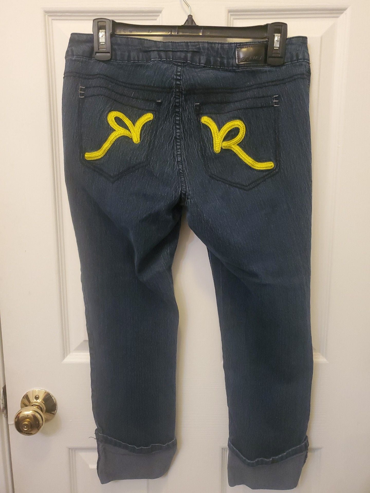 Rocawear Hannah Embroidered Capri Womens 13 Blue Denim Cuffed Y2K Streetwear 8