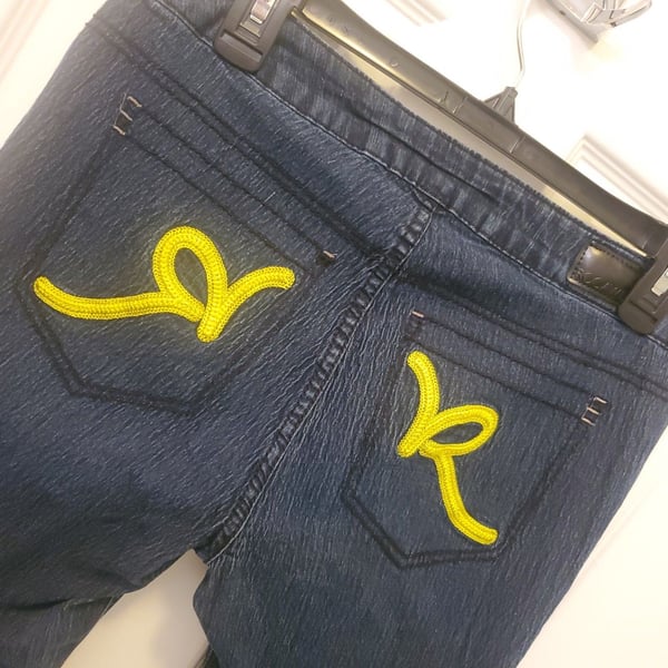 Rocawear Hannah Embroidered Capri Womens 13 Blue Denim Cuffed Y2K Streetwear