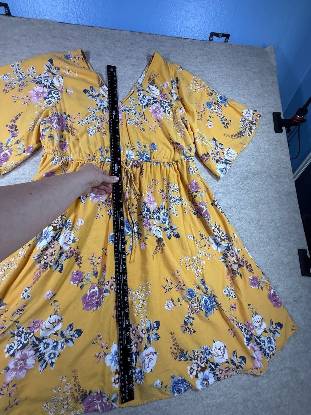 Torrid Yellow Floral Challis V-Neck Flutter Sleeve Drawstring Waist Dress Size 2X 13