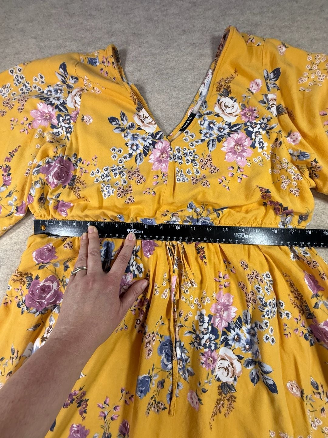 Torrid Yellow Floral Challis V-Neck Flutter Sleeve Drawstring Waist Dress Size 2X 5