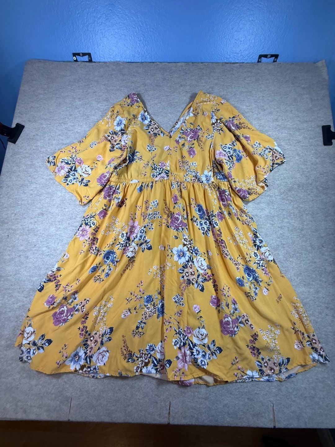 Torrid Yellow Floral Challis V-Neck Flutter Sleeve Drawstring Waist Dress Size 2X 14