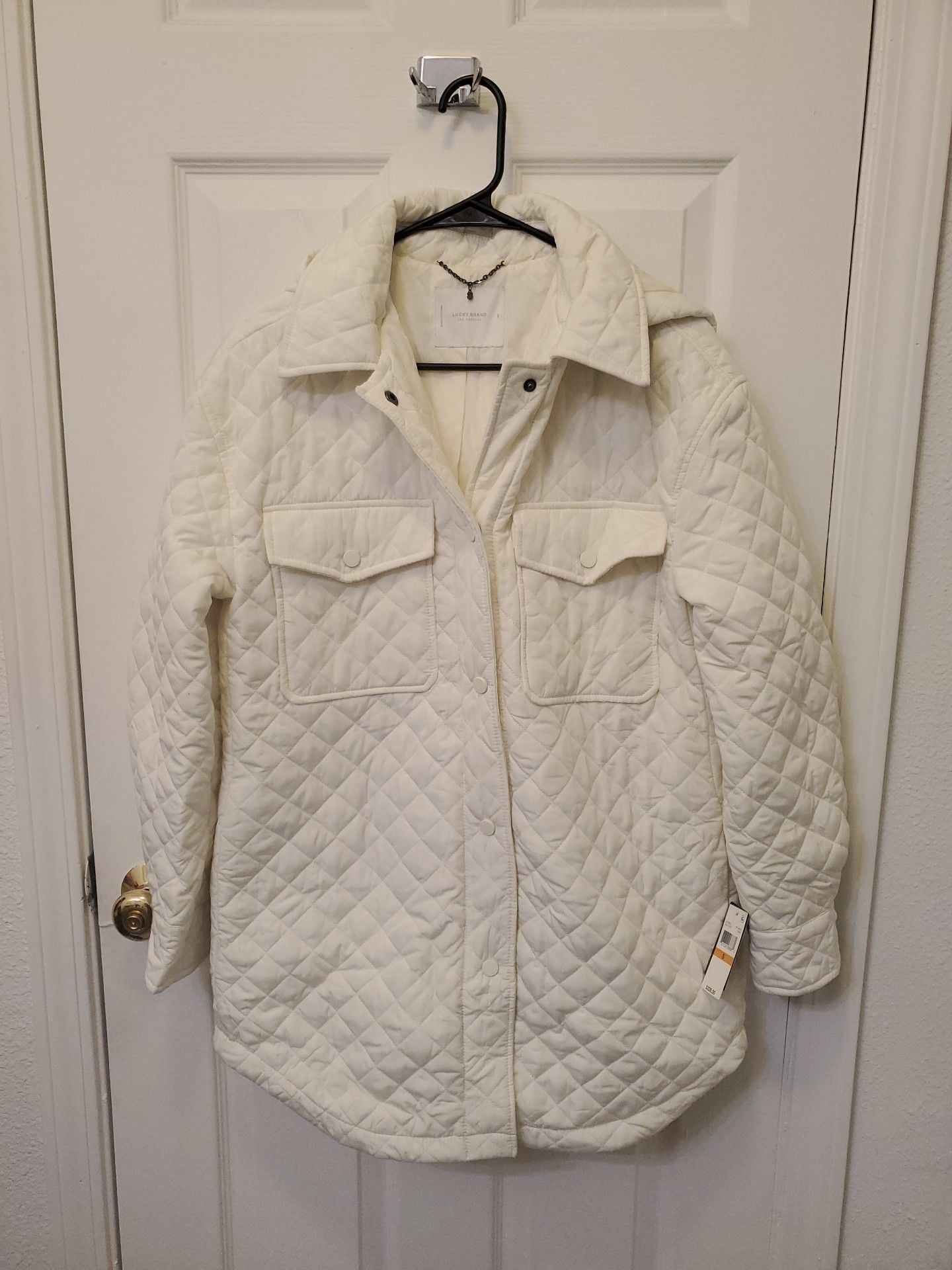 NWT Lucky Brand White Quilted Hooded Shacket Jacket Coat Small $228 2