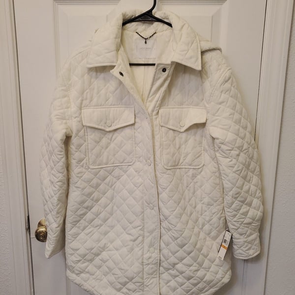 NWT Lucky Brand White Quilted Hooded Shacket Jacket Coat Small $228