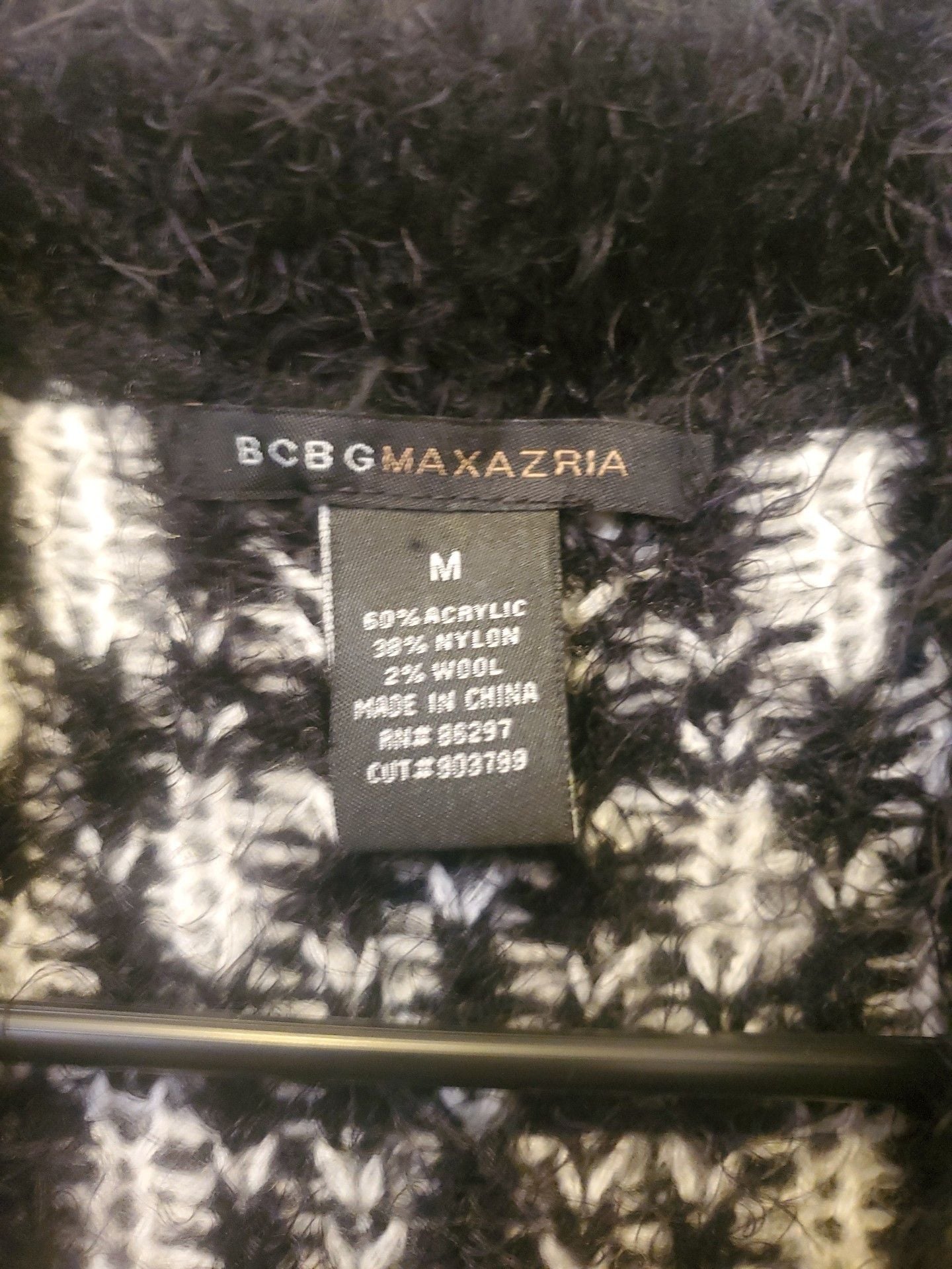 BCBGMaxAzria Aztec Geometric Knit Cardigan Sweater Fuzzy Faux Fur Shawl Collar M 3