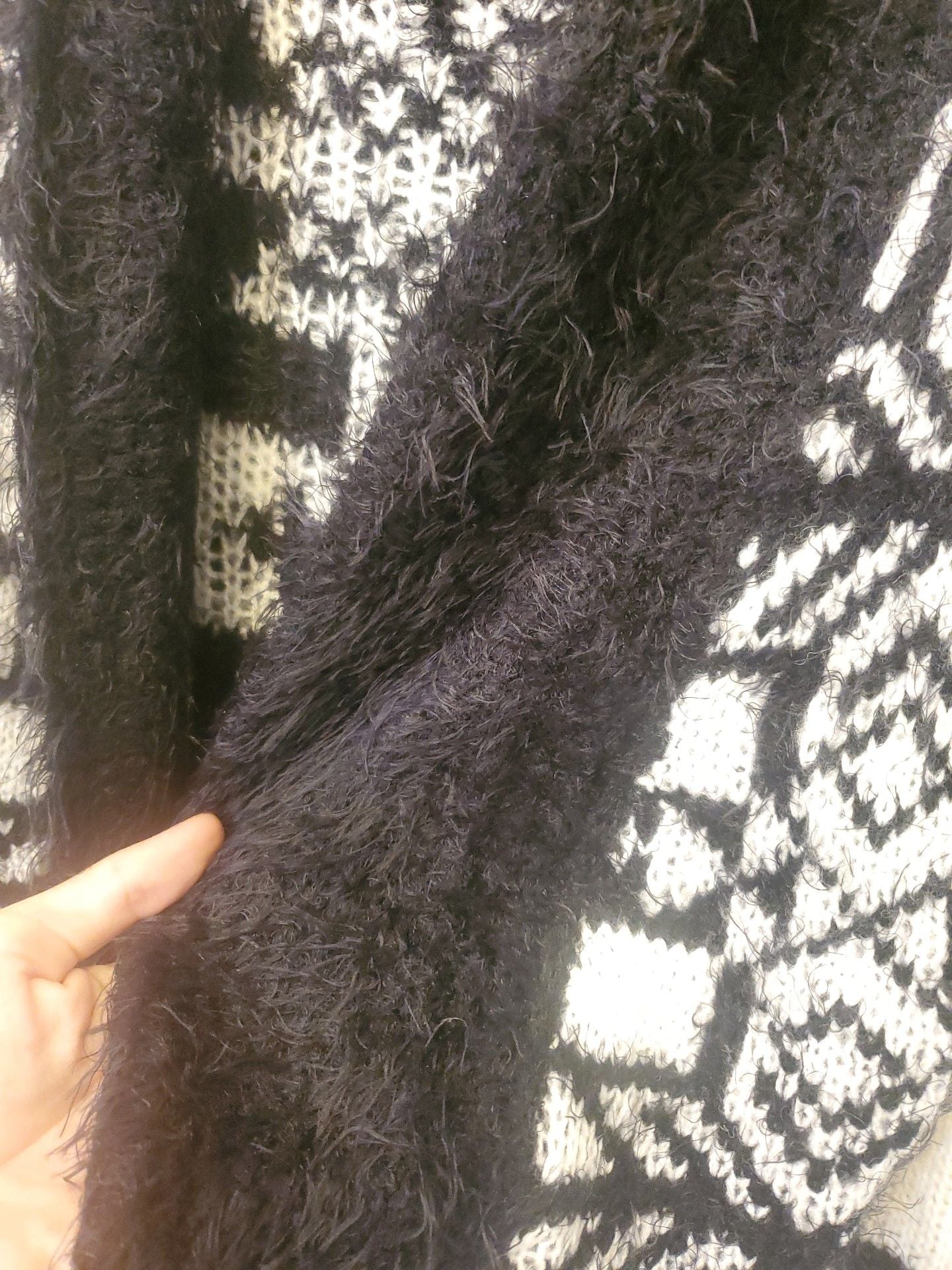 BCBGMaxAzria Aztec Geometric Knit Cardigan Sweater Fuzzy Faux Fur Shawl Collar M 4