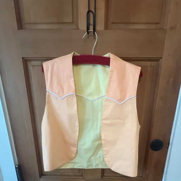 Vintage Reversible Western Yoke Sleeveless Vest Peach Yellow