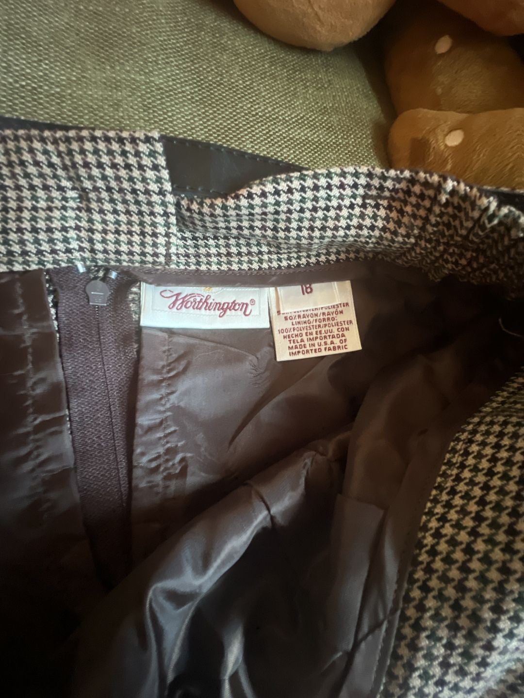 Worthington Houndstooth Plaid Midi Skirt Size 18 with Belt 3
