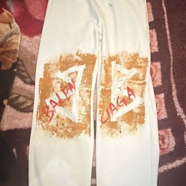 Balenciaga Bleach Print Graphic Wide Leg Sweatpants White