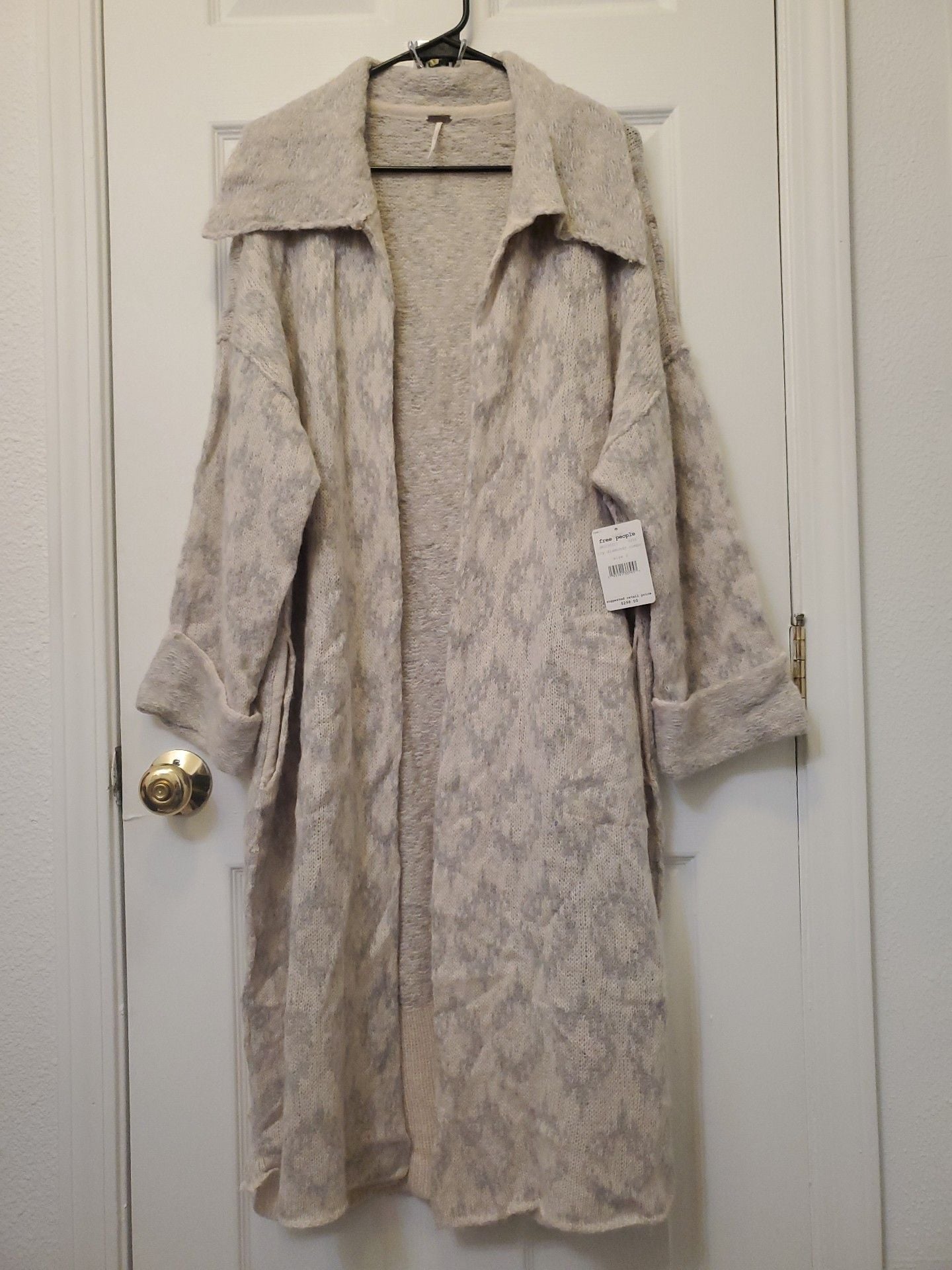 NWT Free People Like A Diamond Maxi Sweater Coat Knit Cardigan Icy Combo S 2