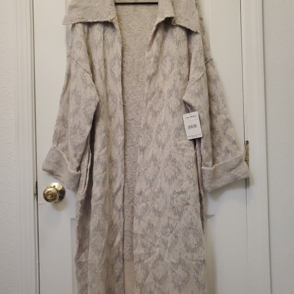 NWT Free People Like A Diamond Maxi Sweater Coat Knit Cardigan Icy Combo S