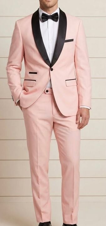 Men's Light Pink 2-Piece Tuxedo Suit with Black Satin Shawl Lapel 1