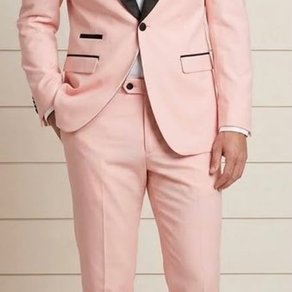 Men's Light Pink 2-Piece Tuxedo Suit with Black Satin Shawl Lapel
