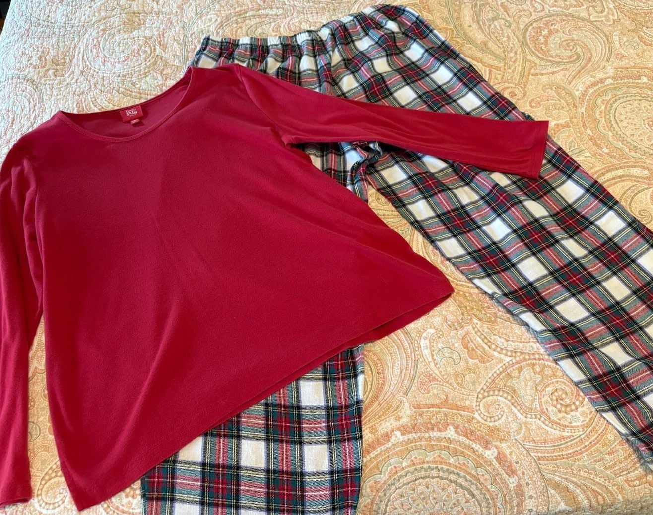 GUC Family PJs Women's Plus Size Thermal PJ Set - Red Top & Plaid Pants, Size XL 1