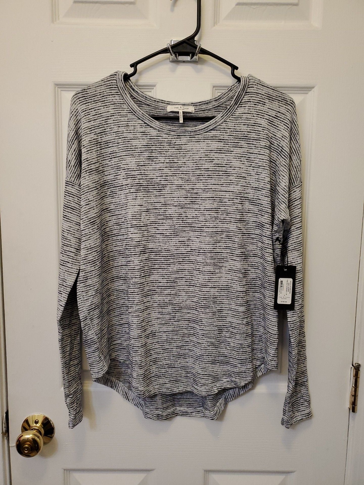 NWT rag and bone The Knit Striped Long Sleeve Top Size Small Navy 2