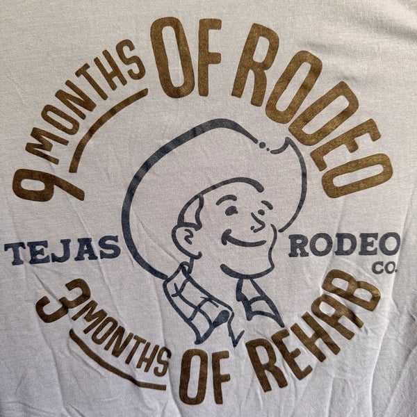 Alternative Apparel Blue VNeck L Tejas Rodeo Co. 9 Months of Rodeo 3 Months Rehab 