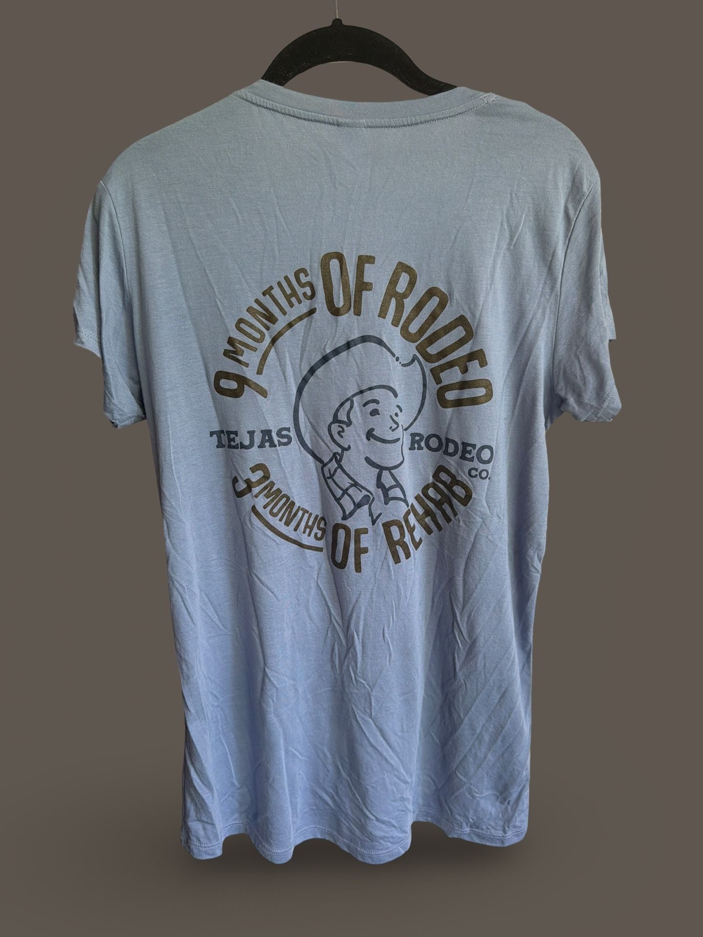 Alternative Apparel Blue VNeck L Tejas Rodeo Co. 9 Months of Rodeo 3 Months Rehab 4