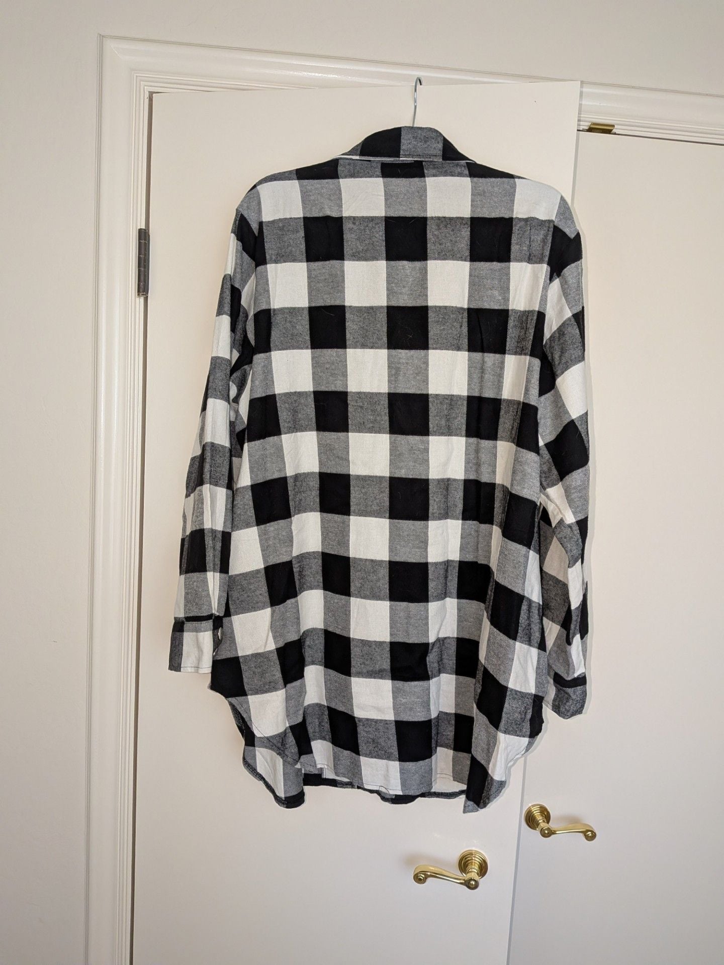 Women's Black and White Buffalo Plaid Button-Down Long Sleeve Tunic Shirt Size 2XL 5