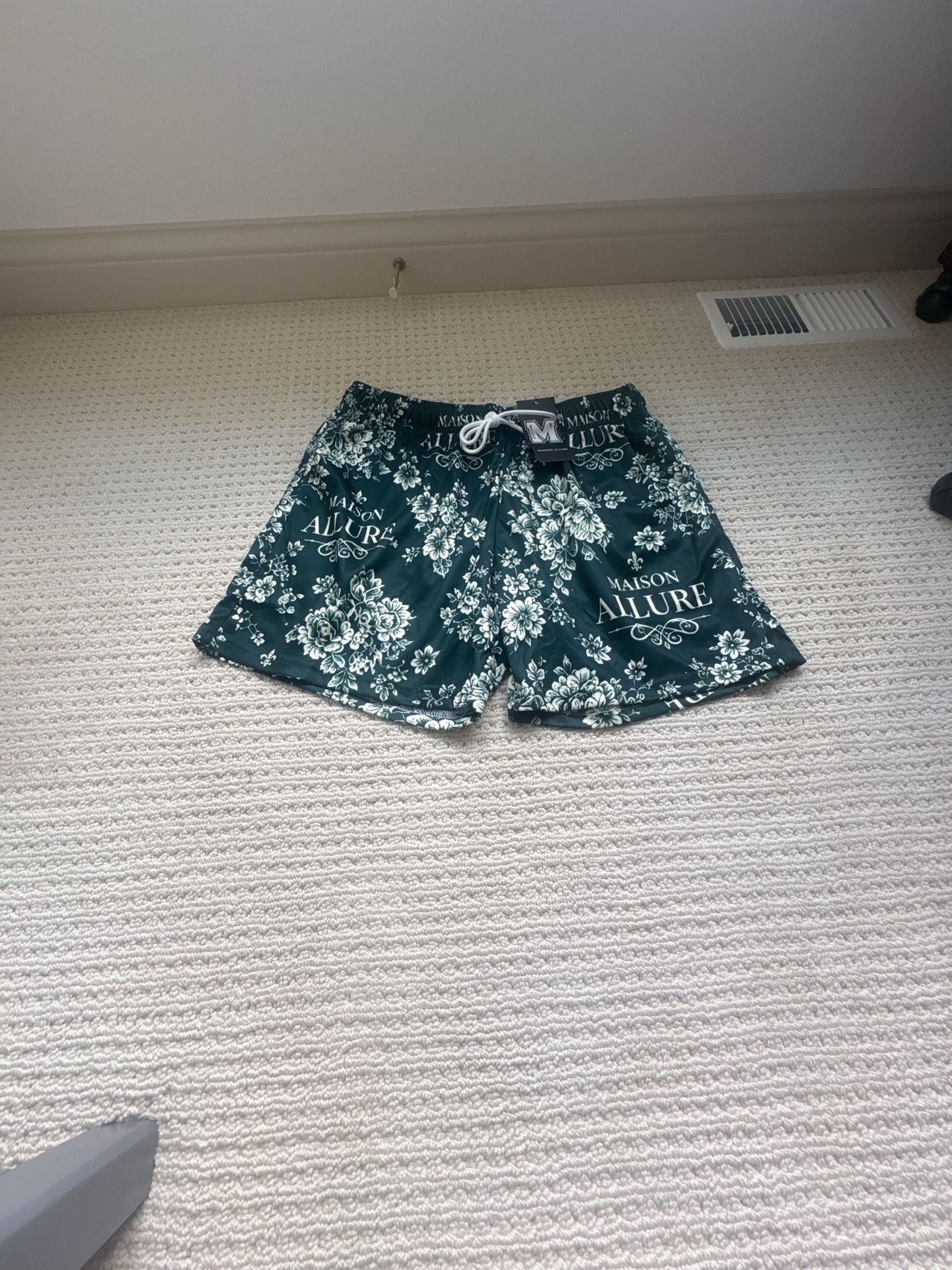 Maison Allure Dark Green and White Floral Print Shorts 2