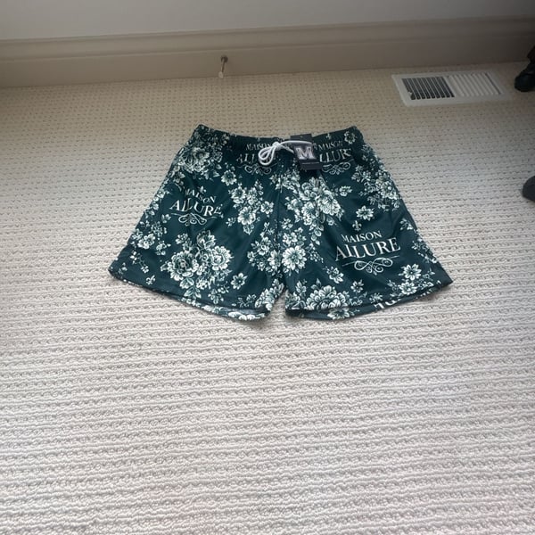 Maison Allure Dark Green and White Floral Print Shorts