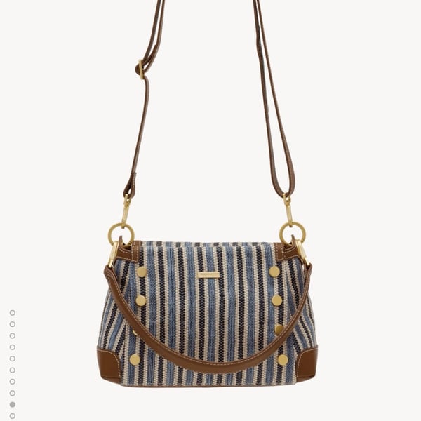 Hammitt Bryant Med Cabana Blue/Brushed Gold Satchel Crossbody Handbag