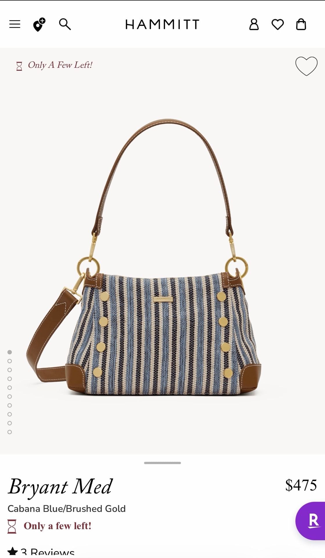 Hammitt Bryant Med Cabana Blue/Brushed Gold Satchel Crossbody Handbag 7